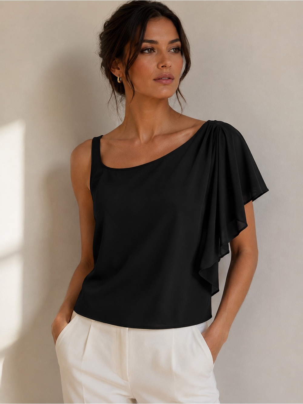 BCBGeneration Black One-Shoulder Draped Camisole Size XS